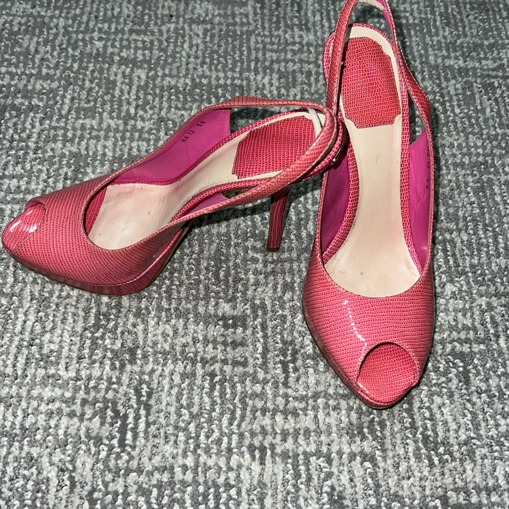 Dior baby pink almost a lizard print peep toe shoe!